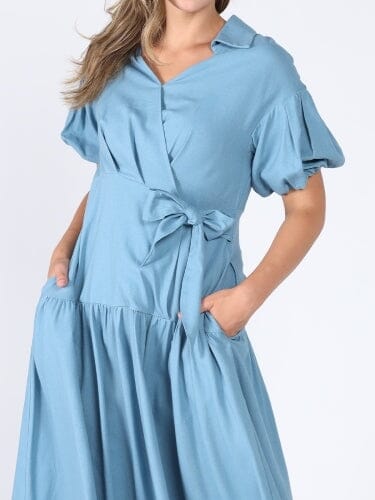 Side waist belt short sleeve dress DRESS Gracia Fashion 