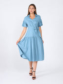 Side waist belt short sleeve dress DRESS Gracia Fashion 