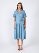 Side waist belt short sleeve dress DRESS Gracia Fashion BLUE S 