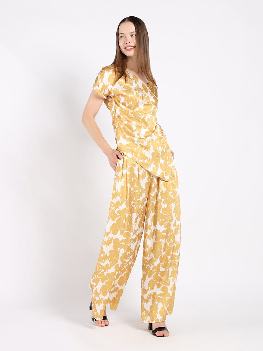 Silk Wide Trousers TOP Gracia Fashion MUSTARD S 
