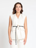 Sleeveless belted vest with pleated shoulder JACKET Gracia Fashion CREME S 