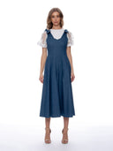 Sleeveless Bow-Shoulder Wide-Leg Denim Jumpsuit JUMPSUIT Gracia Fashion DENIM S 