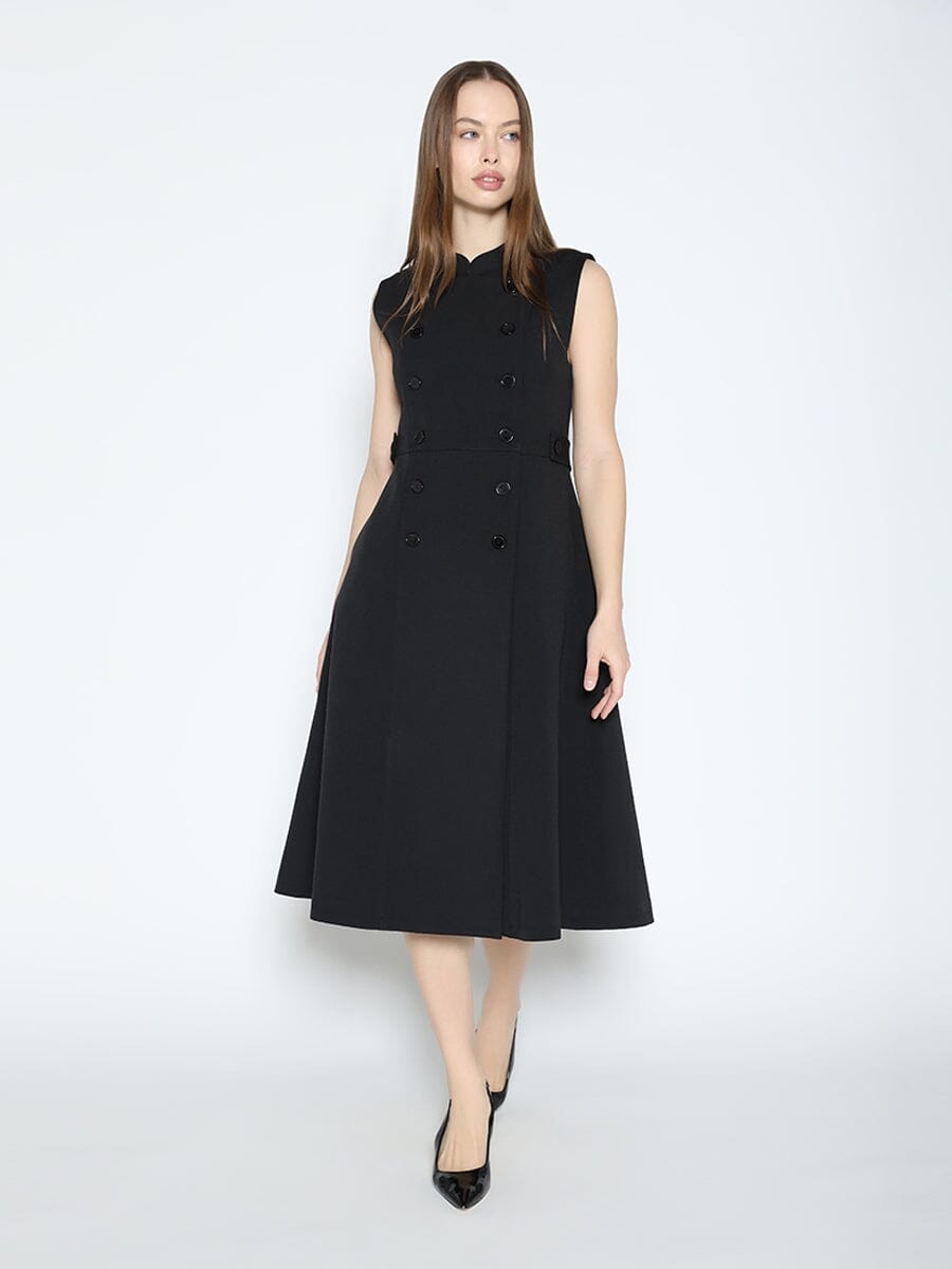 Sleeveless Double-Breasted Trench Coat Dress DRESS Gracia Fashion BLACK S 