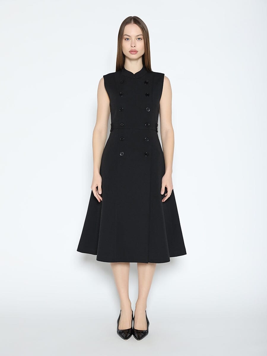Sleeveless Double-Breasted Trench Coat Dress DRESS Gracia Fashion BLACK S 