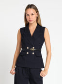 Sleeveless Double Breasted Vest W/ Belt VEST Gracia Fashion 