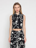 Sleeveless embroidered button down vest JACKET Gracia Fashion BLACK S 