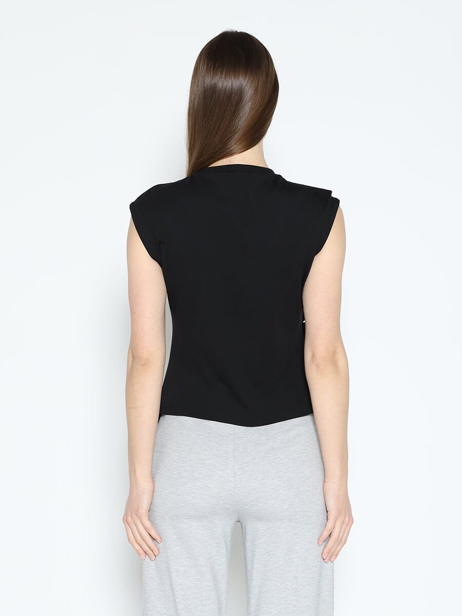 Sleeveless Flower Applique Sharp Asymmetrical Top TOP Gracia Fashion 