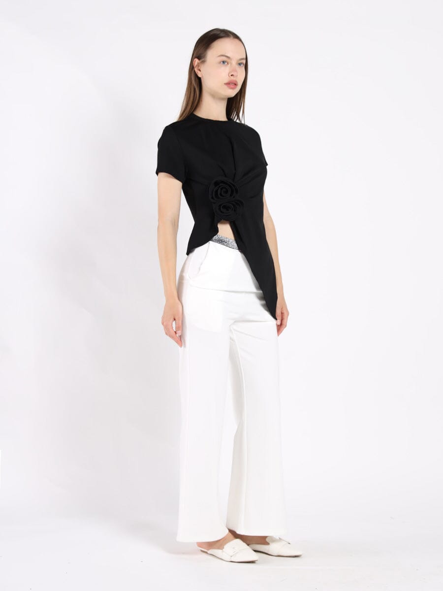 Sleeveless Flower Applique Sharp Asymmetrical Top TOP Gracia Fashion 