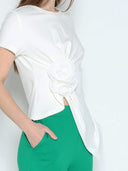 Sleeveless Flower Applique Sharp Asymmetrical Top TOP Gracia Fashion 