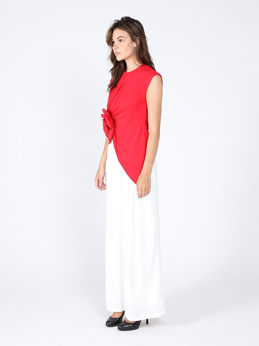 Sleeveless Flower Applique Sharp Asymmetrical Top TOP Gracia Fashion 