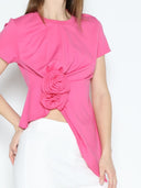 Sleeveless Flower Applique Sharp Asymmetrical Top TOP Gracia Fashion 