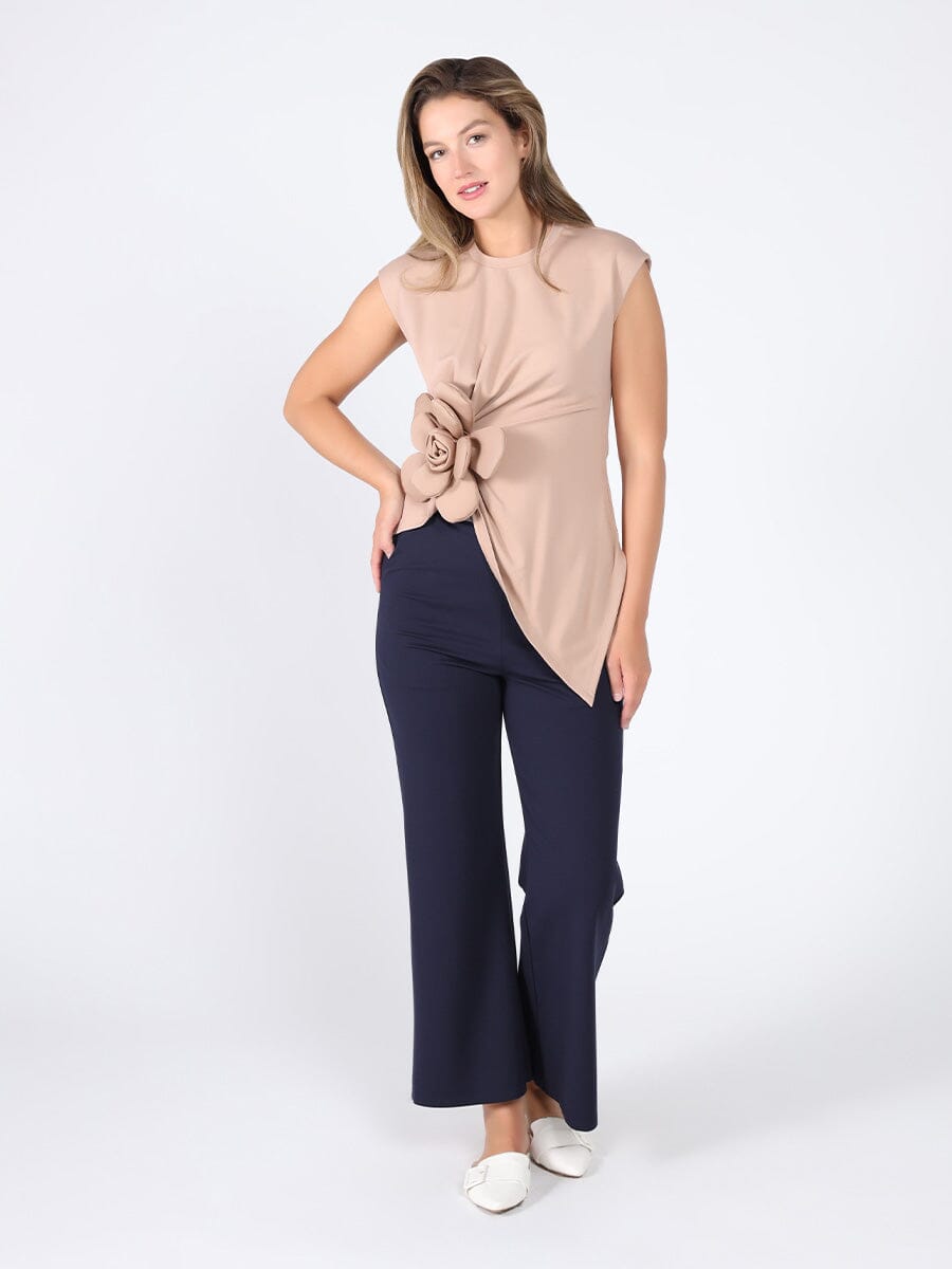 Sleeveless Flower Applique Sharp Asymmetrical Top TOP Gracia Fashion 