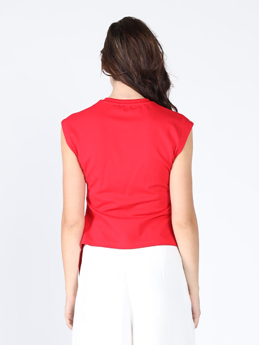 Sleeveless Flower Applique Sharp Asymmetrical Top TOP Gracia Fashion 