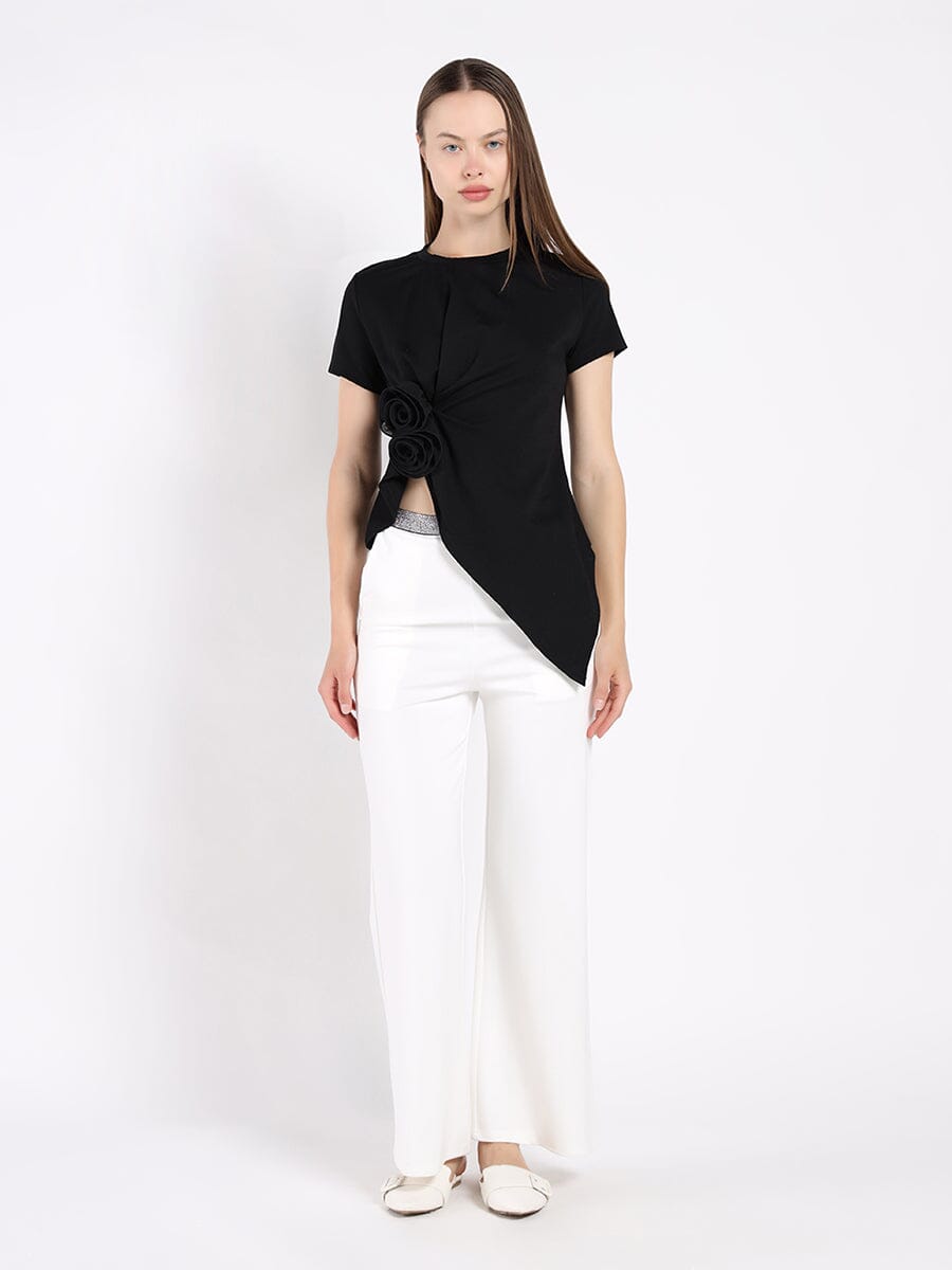 Sleeveless Flower Applique Sharp Asymmetrical Top TOP Gracia Fashion 