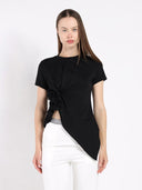 Sleeveless Flower Applique Sharp Asymmetrical Top TOP Gracia Fashion BLACK S 