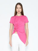 Sleeveless Flower Applique Sharp Asymmetrical Top TOP Gracia Fashion FUSHIA S 