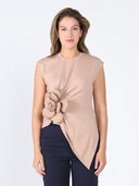 Sleeveless Flower Applique Sharp Asymmetrical Top TOP Gracia Fashion TAUPE S 