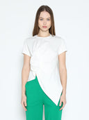Sleeveless Flower Applique Sharp Asymmetrical Top TOP Gracia Fashion WHITE S 
