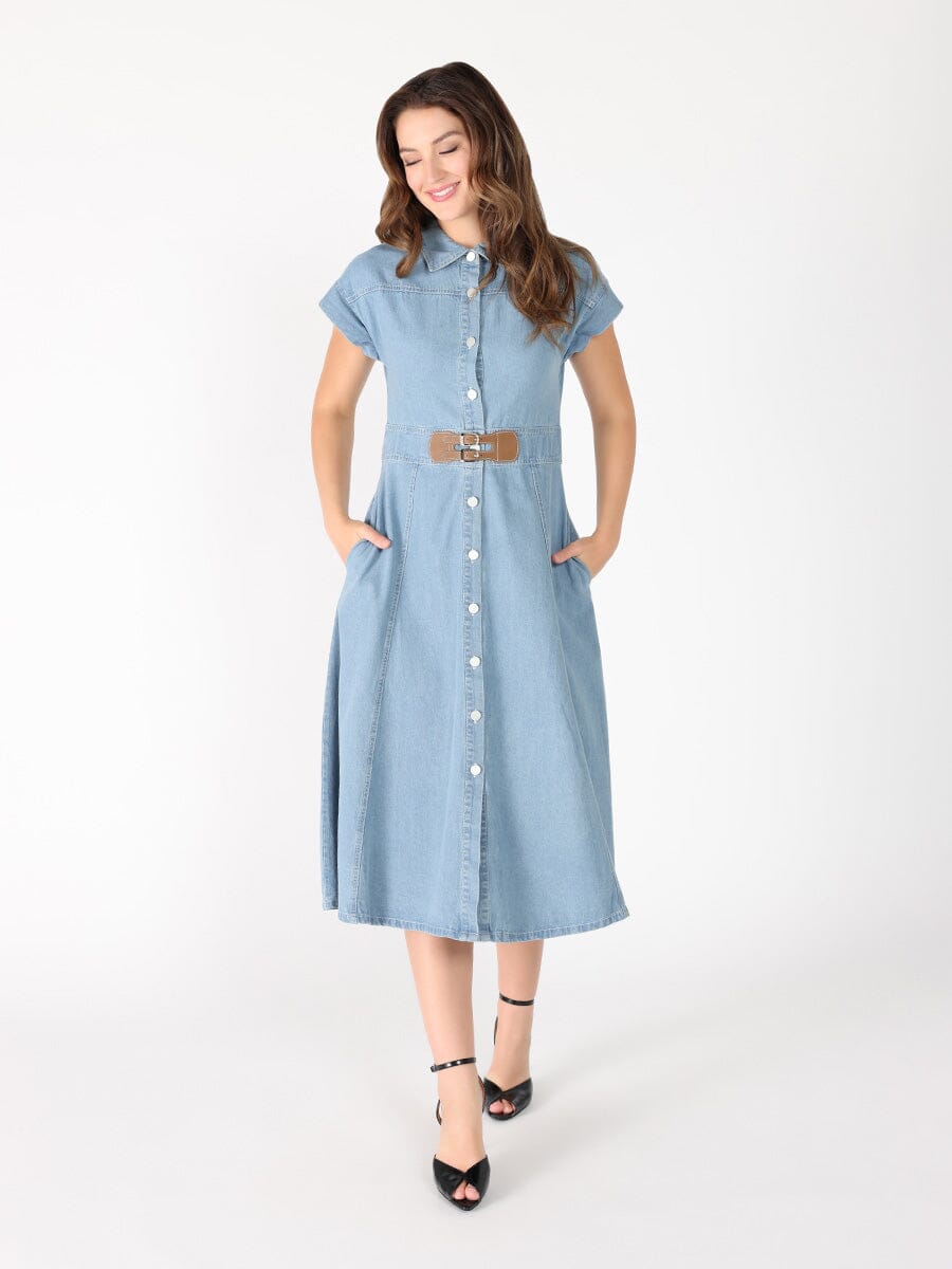 Sleeveless front button open denim dress DRESS Gracia Fashion 