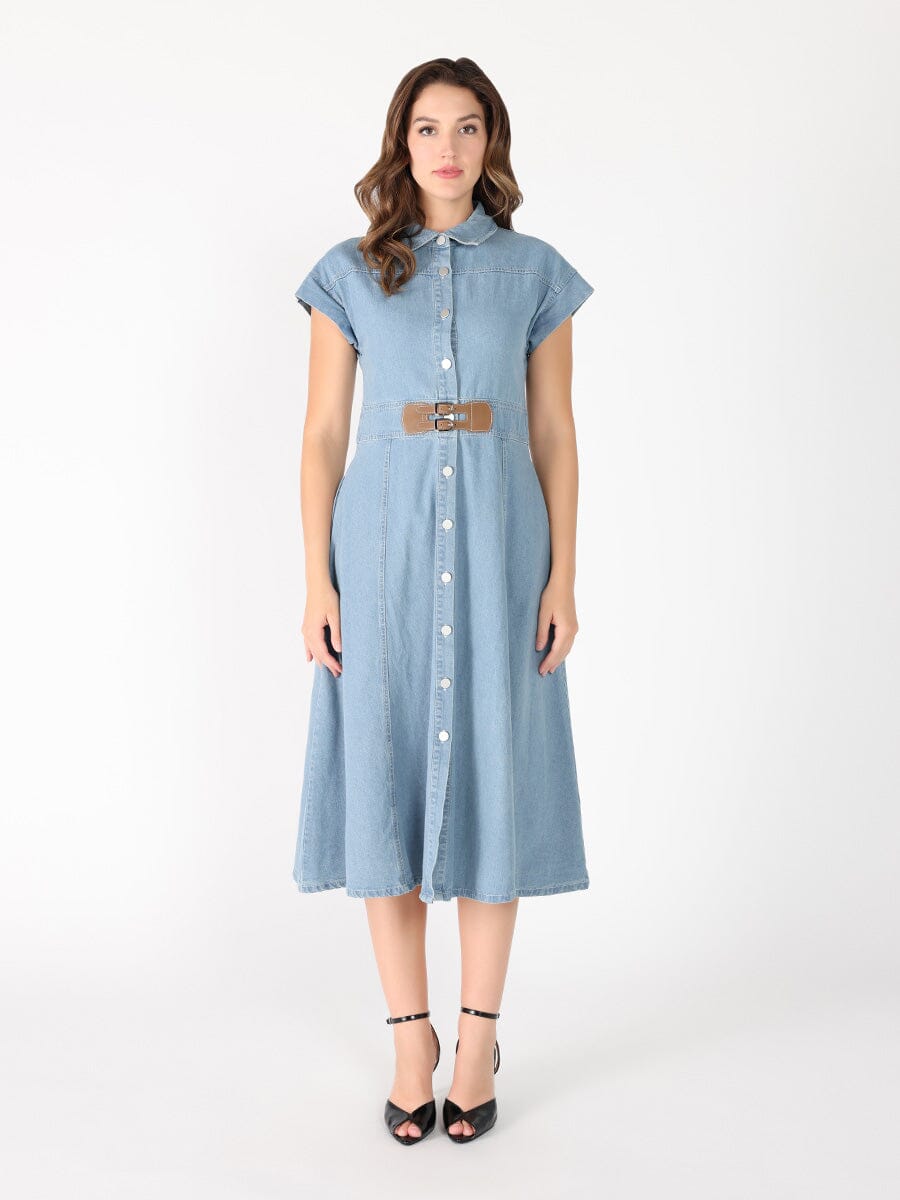 Sleeveless front button open denim dress DRESS Gracia Fashion 