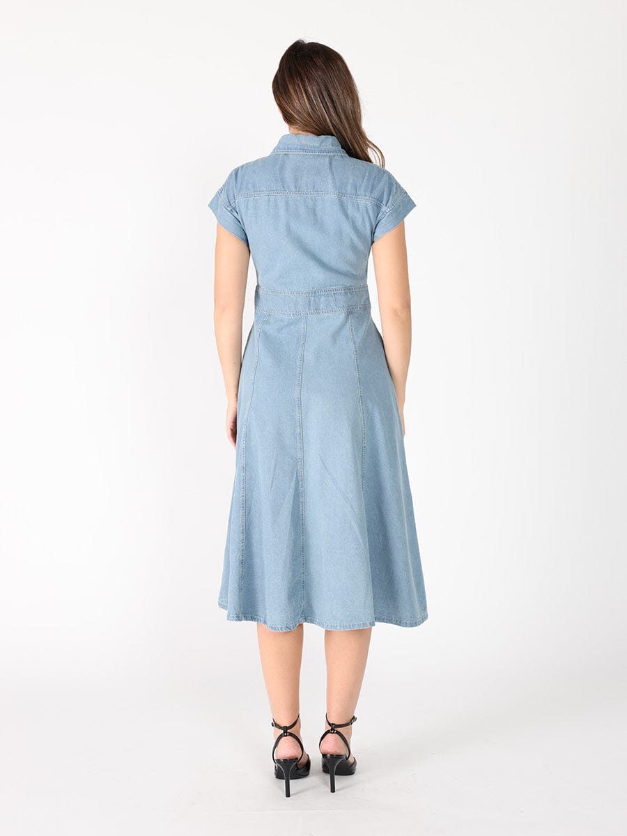 Sleeveless front button open denim dress DRESS Gracia Fashion 