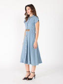 Sleeveless front button open denim dress DRESS Gracia Fashion 