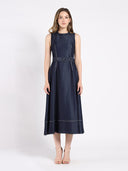 Sleeveless Long Dress With Belt DRESS Gracia Fashion DARK DENIM S 