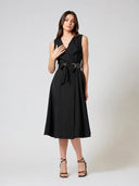 Sleeveless Notched-Lapel Collar Belted Long Jacket JACKET Gracia Fashion 