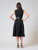 Sleeveless Notched-Lapel Collar Belted Long Jacket JACKET Gracia Fashion 