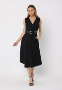 Sleeveless Notched-Lapel Collar Belted Long Jacket JACKET Gracia Fashion 