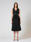 Sleeveless Notched-Lapel Collar Belted Long Jacket JACKET Gracia Fashion BLACK S 