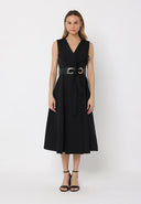 Sleeveless Notched-Lapel Collar Belted Long Jacket JACKET Gracia Fashion BLACK S 