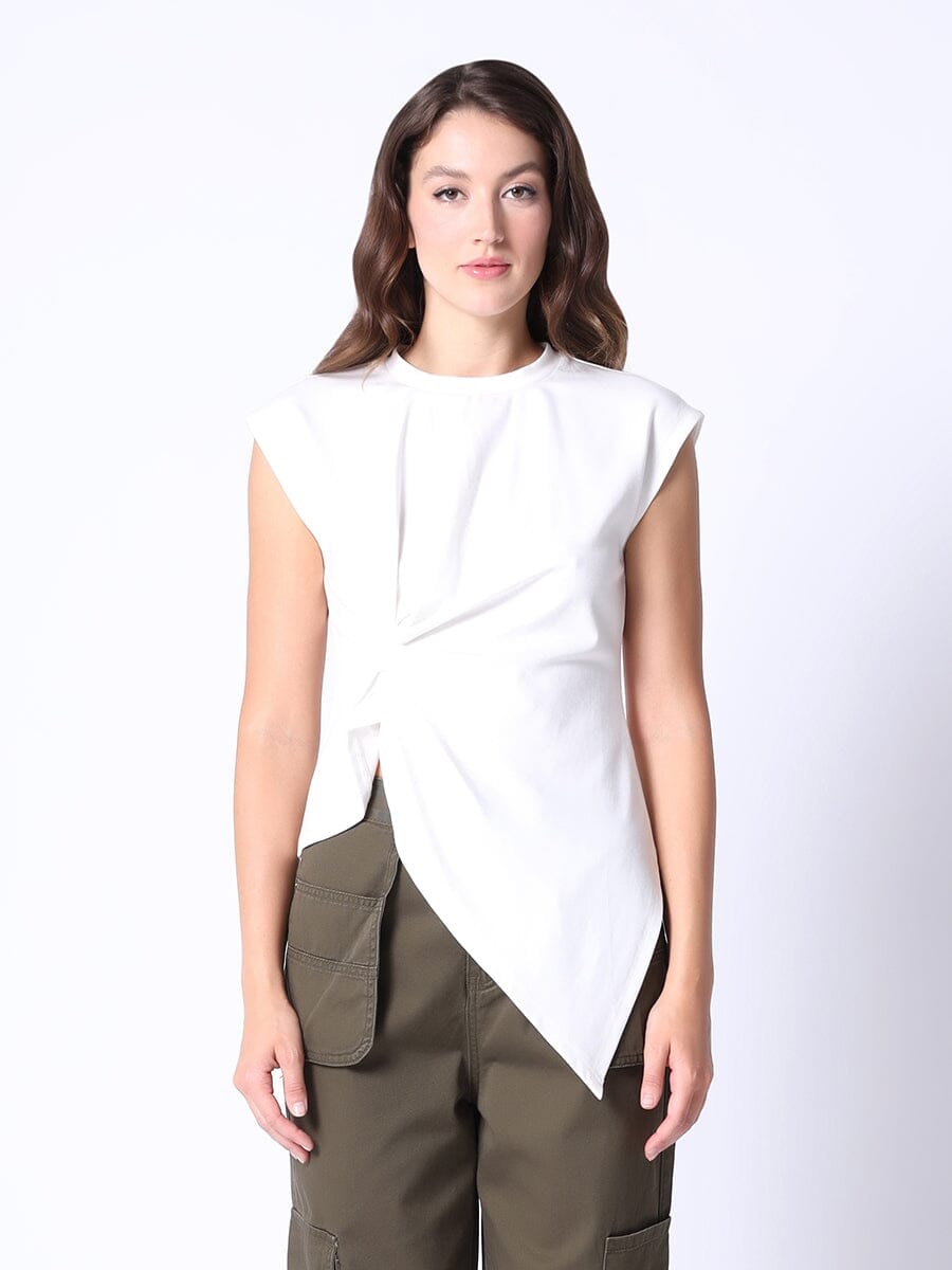 Sleeveless Pinched Front Sharp Asymmetrical Top TOP Gracia Fashion WHITE S 