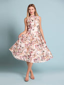 Sleeveless printed dress with belt DRESS Gracia Fashion BEIGE S 