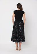 Sleeveless Ribbed Knit Bodice W/Floral Mesh Skirt DRESS Gracia Fashion 