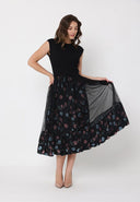 Sleeveless Ribbed Knit Bodice W/Floral Mesh Skirt DRESS Gracia Fashion 