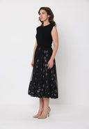 Sleeveless Ribbed Knit Bodice W/Floral Mesh Skirt DRESS Gracia Fashion 