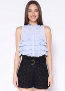 Sleeveless Ruffle Front Top Gracia Fashion L/BLUE S 
