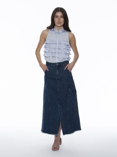 Sleeveless Rupple Front Top TOP Gracia Fashion L/BLUE S 