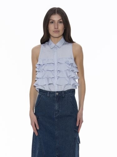 Sleeveless Rupple Front Top TOP Gracia Fashion L/BLUE S 