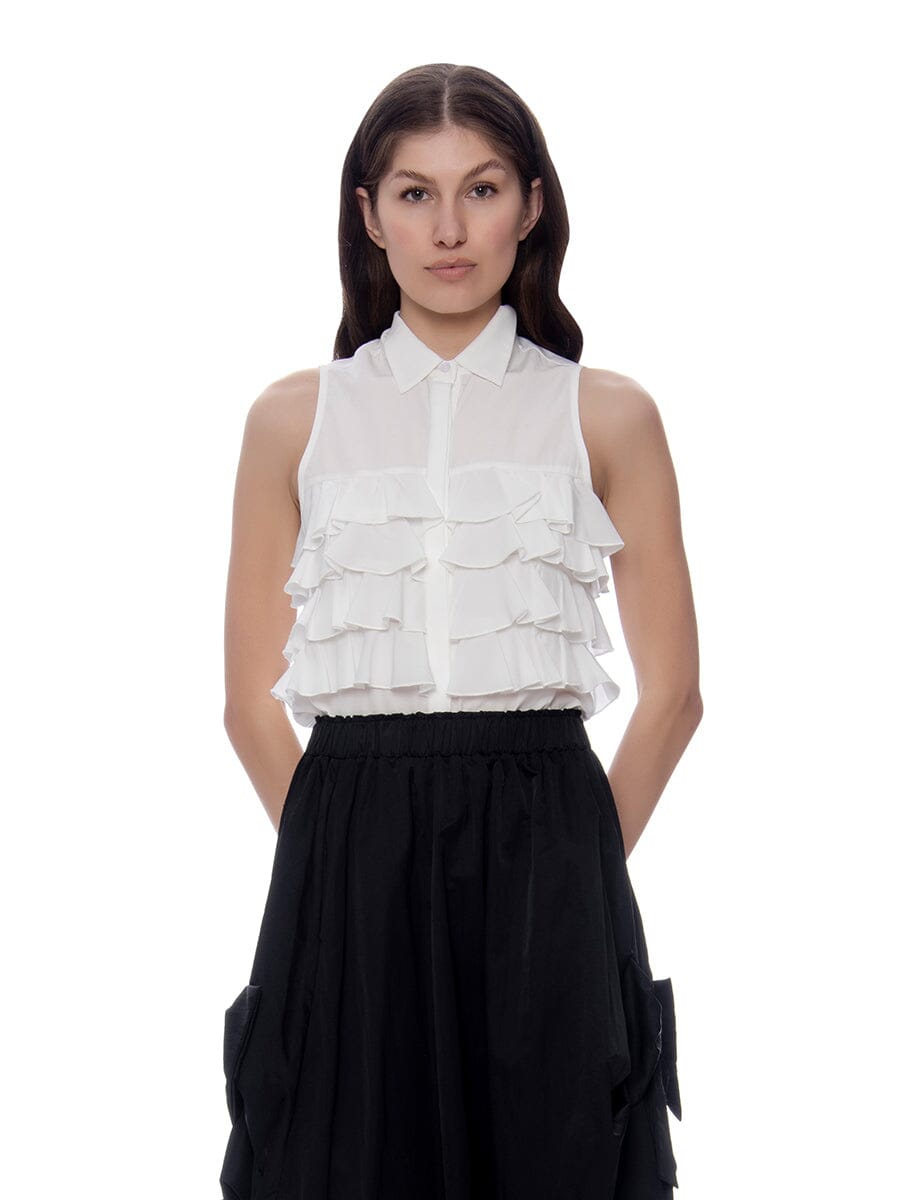 Sleeveless Rupple Front Top TOP Gracia Fashion WHITE S 