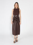 Sleeveless Tie Detail Front Midi-Dress DRESS Gracia Fashion BROWN S 