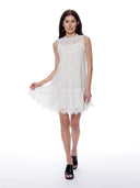 Sleeveless Tiered Hem Solid Lace Babydoll Dress DRESS Gracia Fashion 