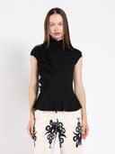 Sleeveless Top with Shirring Detail Peplum Top TOP Gracia Fashion BLACK S 