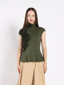 Sleeveless Top with Shirring Detail Peplum Top TOP Gracia Fashion OLIVE S 
