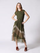 Sleevless A-Line Long Dress w/ Pleated Tulle Skirt DRESS Gracia Fashion 
