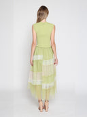 Sleevless A-Line Long Dress w/ Pleated Tulle Skirt DRESS Gracia Fashion 