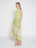 Sleevless A-Line Long Dress w/ Pleated Tulle Skirt DRESS Gracia Fashion 