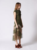 Sleevless A-Line Long Dress w/ Pleated Tulle Skirt DRESS Gracia Fashion 