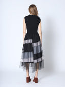 Sleevless A-Line Long Dress w/ Pleated Tulle Skirt DRESS Gracia Fashion 